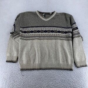 Vtg Field Master Fair‎ Isle Ribbed V-Neck Sweater Mens BOXY Large Pullover USA
